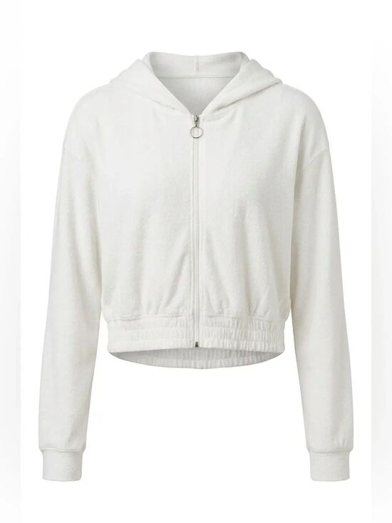 Gilly Hicks Tops - White Stretch Terry Zip-Up Hoodie